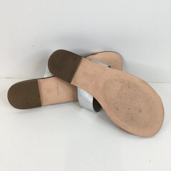 J.Crew Metallic Silver Tan Double Strap Slip On Sandals Size 7 - Picture 7 of 9
